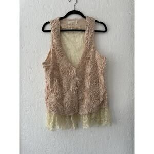 A’reve Floral Cream Sleeveless Lace Bohemian Festival Vest Top Lg Anthropology